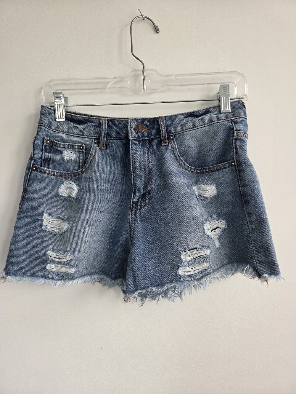 Forever 21 Distressed Light Blue Denim Jean Shorts, size 25